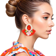 Load image into Gallery viewer, Studs Red Crystal Fan Tassel Floral Earrings
