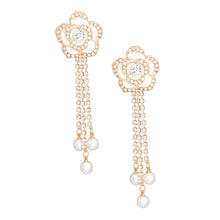 Load image into Gallery viewer, Drop White Rose Pave Fringe Gold Earrings Women
