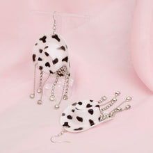 Load image into Gallery viewer, Fish Hook White Black  Cowgirl Hat Fringe Earrings

