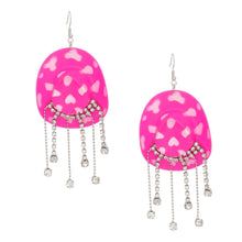 Load image into Gallery viewer, Fish Hook Fuchsia White Cowgirl Hat Fringe Earring
