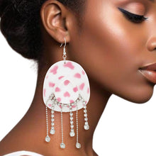 Load image into Gallery viewer, Fish Hook White Pink Cowgirl Hat Fringe Earrings
