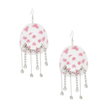 Load image into Gallery viewer, Fish Hook White Pink Cowgirl Hat Fringe Earrings
