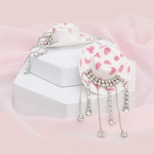 Load image into Gallery viewer, Fish Hook White Pink Cowgirl Hat Fringe Earrings

