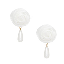 Load image into Gallery viewer, Stud White Rose White Pearl Teardrop Earrings
