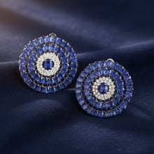 Load image into Gallery viewer, Clip On Blue Glass Teardrop Radiant Round Earrings
