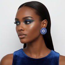 Load image into Gallery viewer, Clip On Blue Glass Teardrop Radiant Round Earrings
