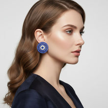 Load image into Gallery viewer, Clip On Blue Glass Teardrop Radiant Round Earrings
