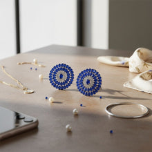 Load image into Gallery viewer, Clip On Blue Glass Teardrop Radiant Round Earrings
