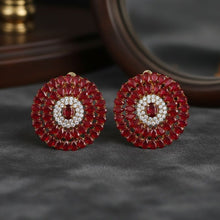 Load image into Gallery viewer, Clip On Red Glass Teardrop Radiant Round Earrings
