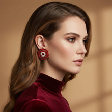Load image into Gallery viewer, Clip On Red Glass Teardrop Radiant Round Earrings
