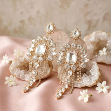 Load image into Gallery viewer, Gold Arched Glass Crystal Chandelier Earrings
