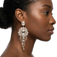 Load image into Gallery viewer, Gold Arched Glass Crystal Chandelier Earrings
