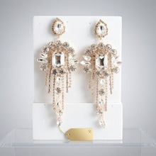 Load image into Gallery viewer, Gold Arched Glass Crystal Chandelier Earrings
