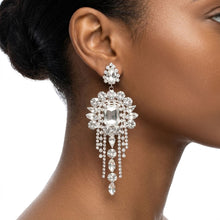 Load image into Gallery viewer, Silver Arched Glass Crystal Chandelier Earrings
