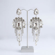 Load image into Gallery viewer, Silver Arched Glass Crystal Chandelier Earrings
