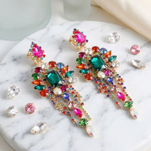 Load image into Gallery viewer, Multicolor Arched Glass Crystal Chandelier Earrings
