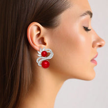 Load image into Gallery viewer, Clip On High End Silver Ribbon Red Pearl Earrings
