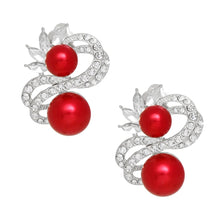 Load image into Gallery viewer, Clip On High End Silver Ribbon Red Pearl Earrings
