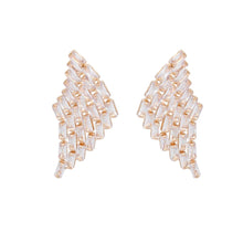 Load image into Gallery viewer, Stud Gold Baguette Crystal Wing Earrings Women
