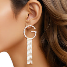 Load image into Gallery viewer, Tassel Gold G Rhinestone Fringe Earrings Women
