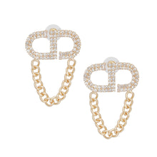 Load image into Gallery viewer, Studs Gold Pave CD Draped Chain Earrings Women
