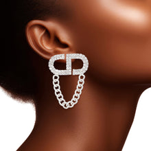 Load image into Gallery viewer, Studs Silver Pave CD Draped Chain Earrings Women
