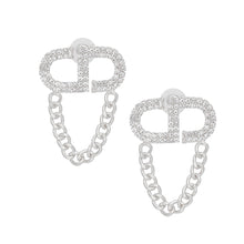 Load image into Gallery viewer, Studs Silver Pave CD Draped Chain Earrings Women
