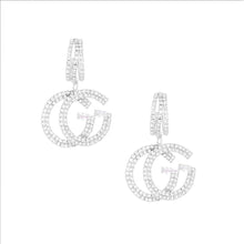 Load image into Gallery viewer, Silver Pave GG Charm C Hoops
