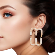 Load image into Gallery viewer, Studs Gold Pave Oval Loop Design Earrings Women
