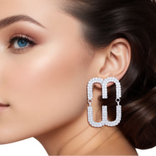 Load image into Gallery viewer, Studs Silver Pave Oval Loop Design Earrings Women
