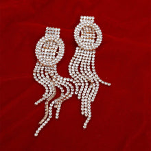Load image into Gallery viewer, Tassel Long Gold Glam Oval Buckle Fringe Earrings

