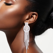 Load image into Gallery viewer, Tassel Silver Glam Oval Buckle Fringe Earrings
