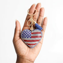 Load image into Gallery viewer, USA Patriotic Heart Padded Keychain Bag Clip
