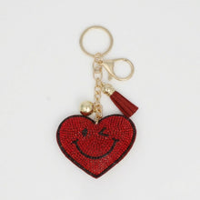 Load image into Gallery viewer, Keychain Red Puffy Smile Heart Sparkle Purse Charm

