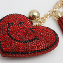 Load image into Gallery viewer, Keychain Red Puffy Smile Heart Sparkle Purse Charm
