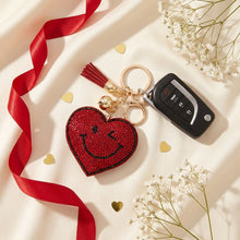 Load image into Gallery viewer, Keychain Red Puffy Smile Heart Sparkle Purse Charm
