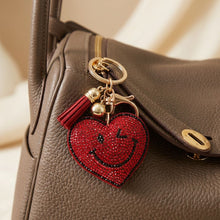 Load image into Gallery viewer, Keychain Red Puffy Smile Heart Sparkle Purse Charm
