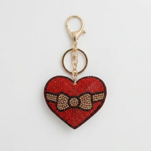Load image into Gallery viewer, Keychain Red Puffy Bow Heart Sparkle Purse Charm

