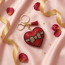 Load image into Gallery viewer, Keychain Red Puffy Bow Heart Sparkle Purse Charm
