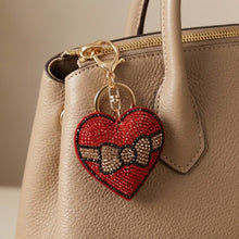 Load image into Gallery viewer, Keychain Red Puffy Bow Heart Sparkle Purse Charm
