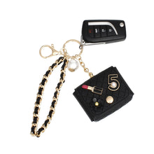 Load image into Gallery viewer, Black Quilted Gold AirPods Earbud Case Keychain
