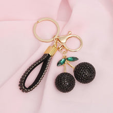 Load image into Gallery viewer, Keychain Black Rhinestone Crusted Cherry Bag clip
