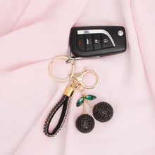 Load image into Gallery viewer, Keychain Black Rhinestone Crusted Cherry Bag clip

