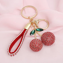 Load image into Gallery viewer, Keychain Red Rhinestone Crusted Cherry Bag clip
