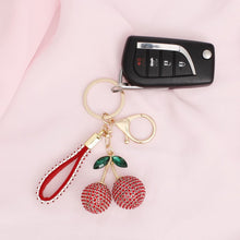 Load image into Gallery viewer, Keychain Red Rhinestone Crusted Cherry Bag clip
