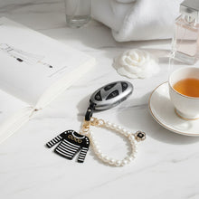 Load image into Gallery viewer, Keychain Black White Stripe COCO Shirt Pearl Clip
