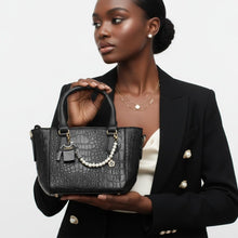 Load image into Gallery viewer, Keychain Black White Stripe COCO Shirt Pearl Clip
