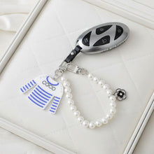 Load image into Gallery viewer, Keychain White Blue Stripe COCO Shirt Pearl Clip
