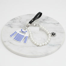 Load image into Gallery viewer, Keychain White Blue Stripe COCO Shirt Pearl Clip
