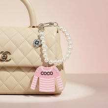 Load image into Gallery viewer, Keychain Pink White Stripe COCO Shirt Pearl Clip
